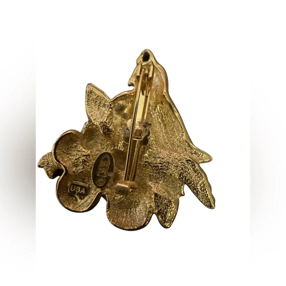 Robyn Rush 22K Gold Plated Partridge in a Pear Tree Brooch - Picture 3 of 3